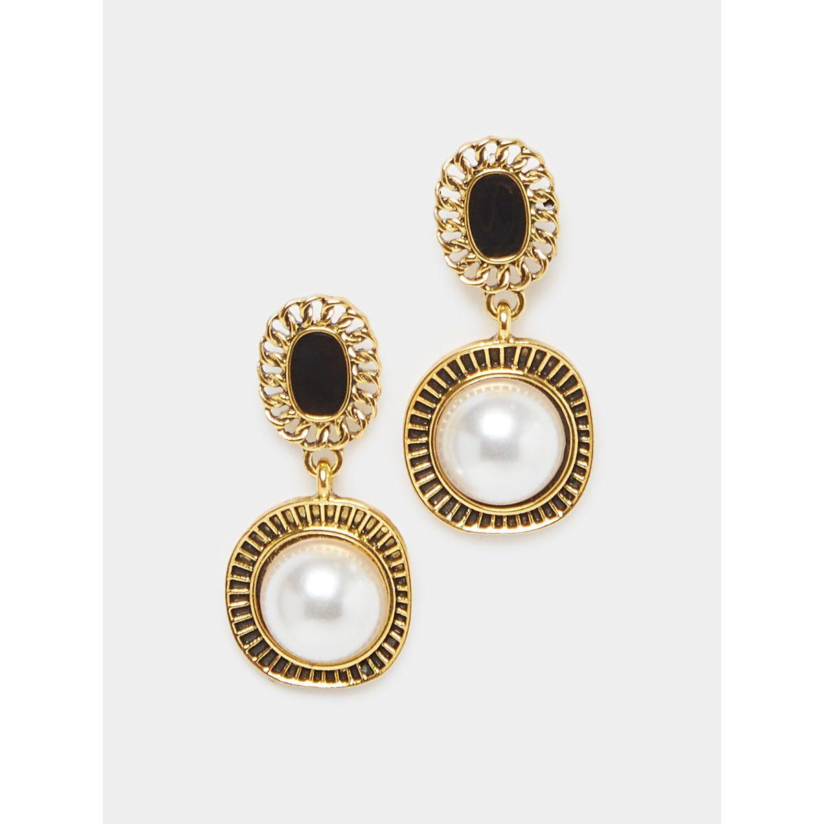 Styli Faux Pearl Textured Drop Earrings-women-watchesandjewellery-jewellery-earrings-image-1