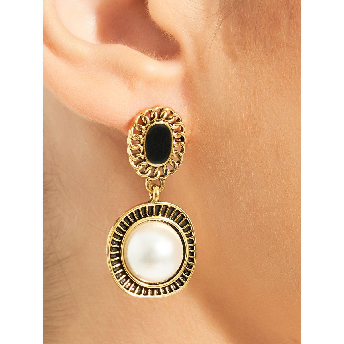 Styli Faux Pearl Textured Drop Earrings-women-watchesandjewellery-jewellery-earrings-image-2