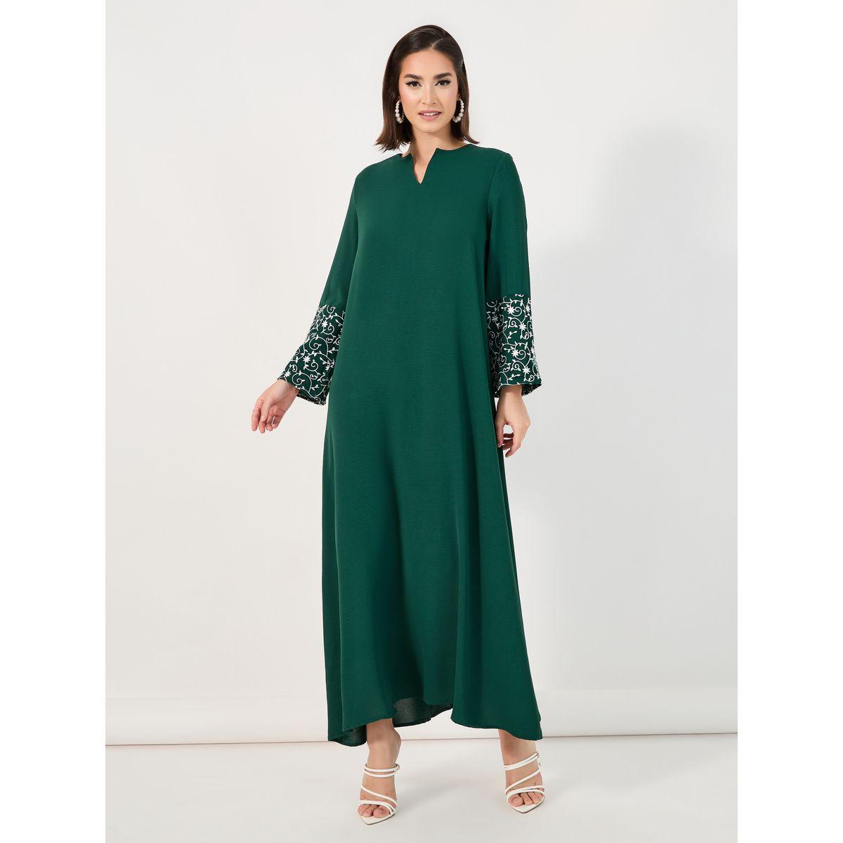 Styli Embroidered Cuffed Sleeve Detail Jalabiya-women-arabicclothing-jalabiyas-image-1