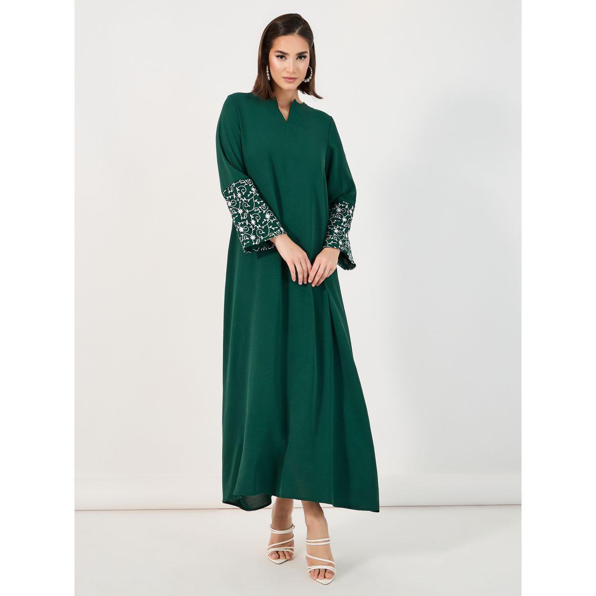 Styli Embroidered Cuffed Sleeve Detail Jalabiya-women-arabicclothing-jalabiyas-image-4