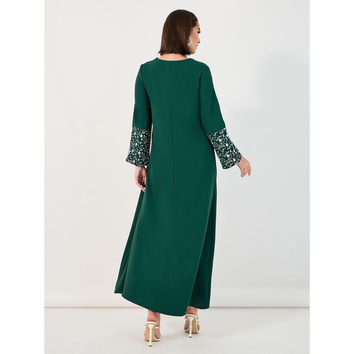 Styli Embroidered Cuffed Sleeve Detail Jalabiya-women-arabicclothing-jalabiyas-image-6