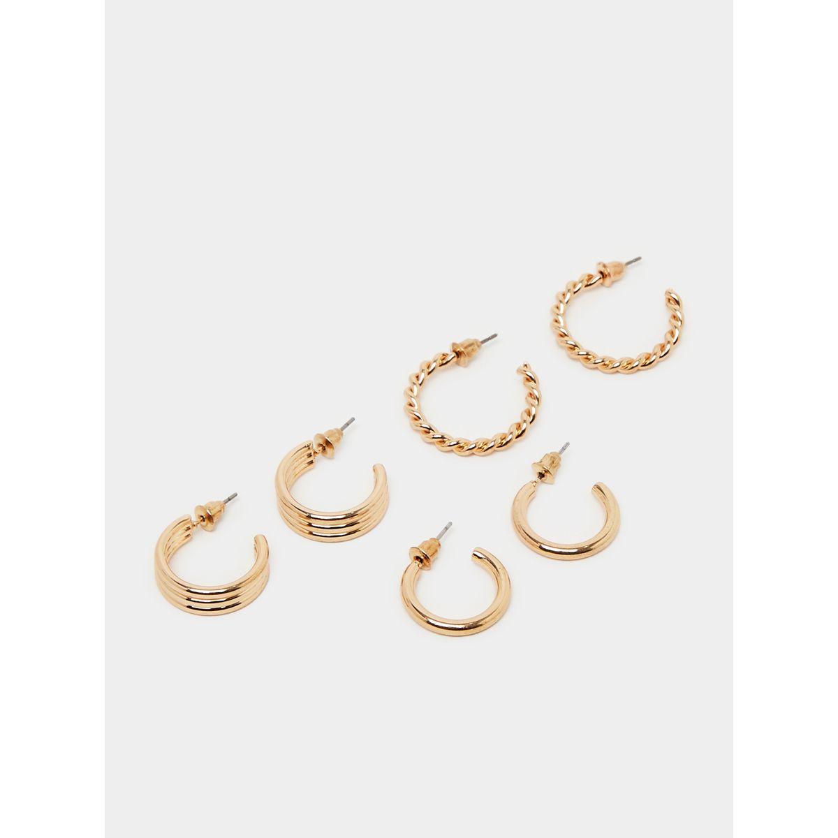 Styli Set of 3 - Textured Hoop Earrings-women-watchesandjewellery-jewellery-earrings-image-1