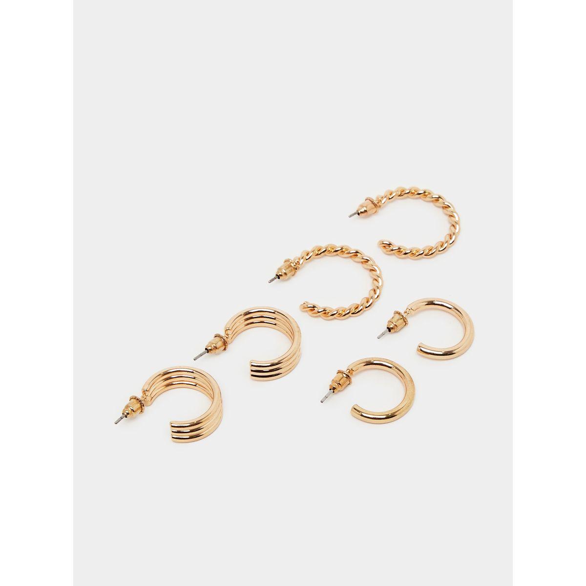 مجموعة من 3 أقراط اذن بتفاصيل بارزة الملمس-women-watchesandjewellery-jewellery-earrings-image-2