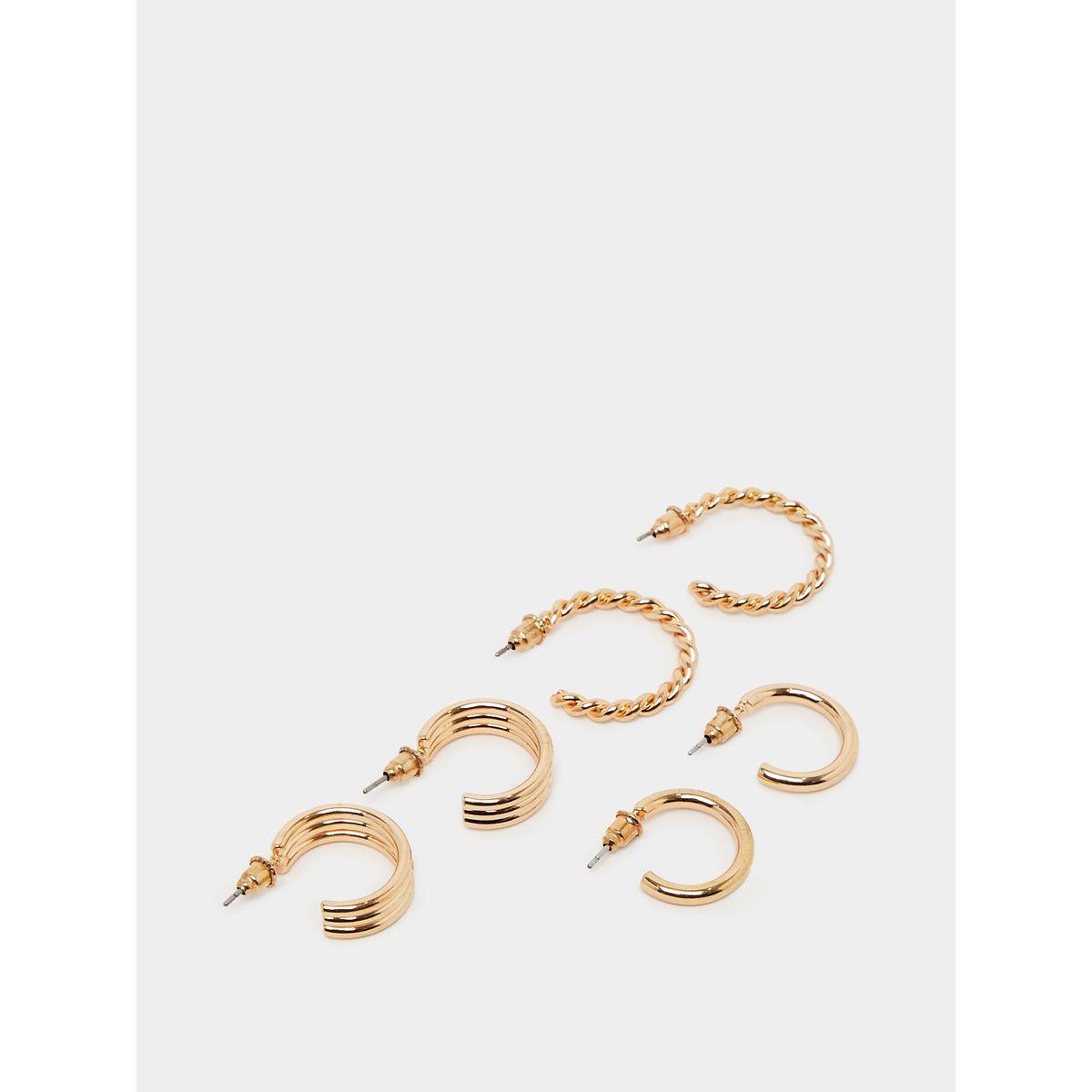 مجموعة من 3 أقراط اذن بتفاصيل بارزة الملمس-women-watchesandjewellery-jewellery-earrings-image-3