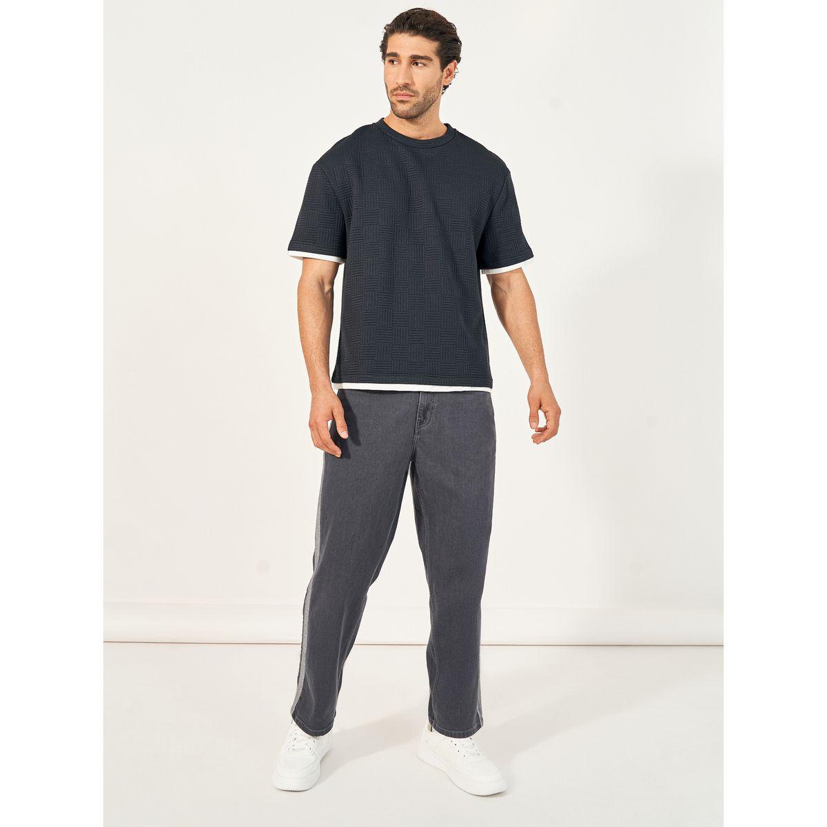 Styli Checkered Quilted Textured Oversized T-Shirt with Contrast Detail-men-clothing-tshirtsandpolos-tshirts-image-2