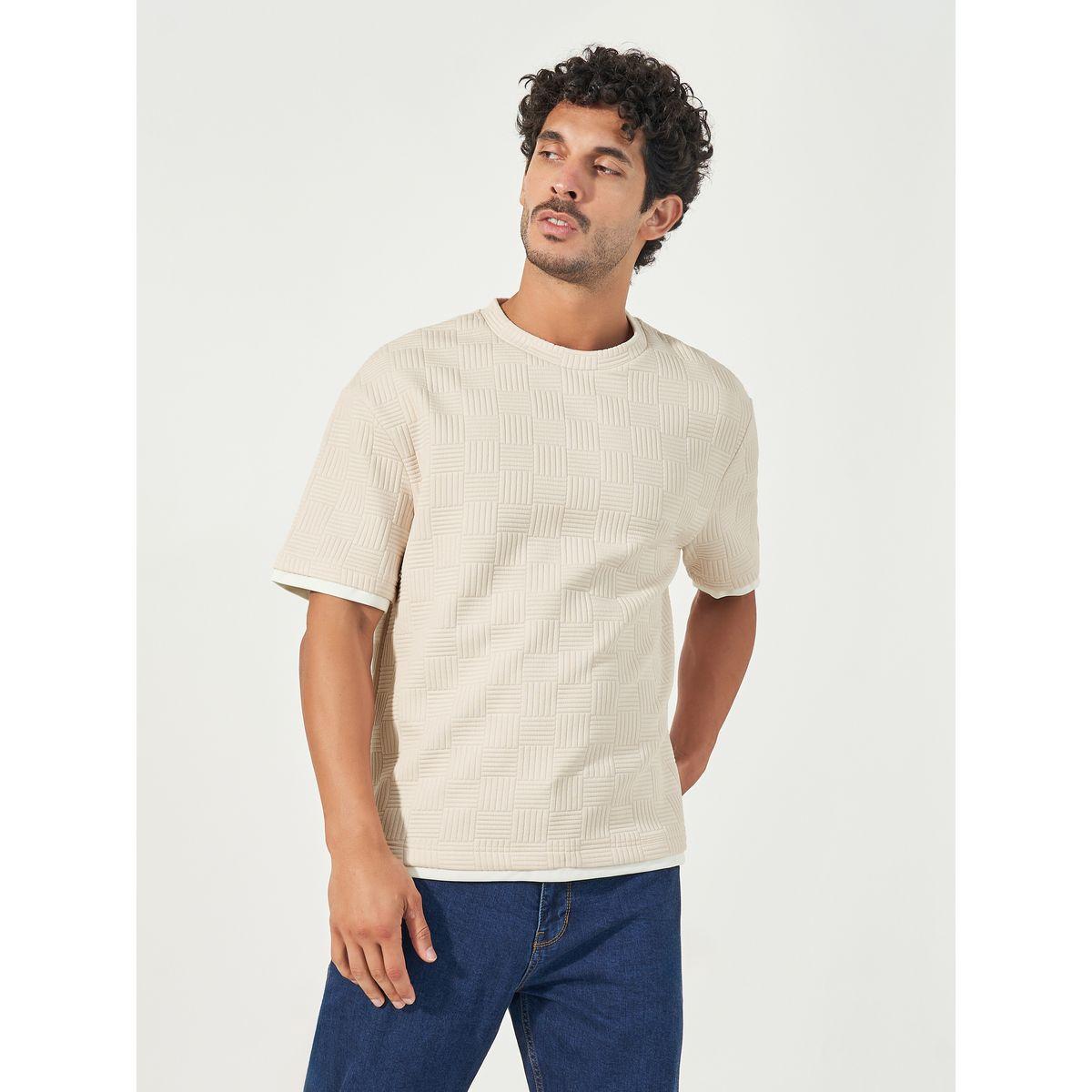 Styli Checkered Quilted Textured Oversized T-Shirt with Contrast Detail-men-clothing-tshirtsandpolos-tshirts-image-1