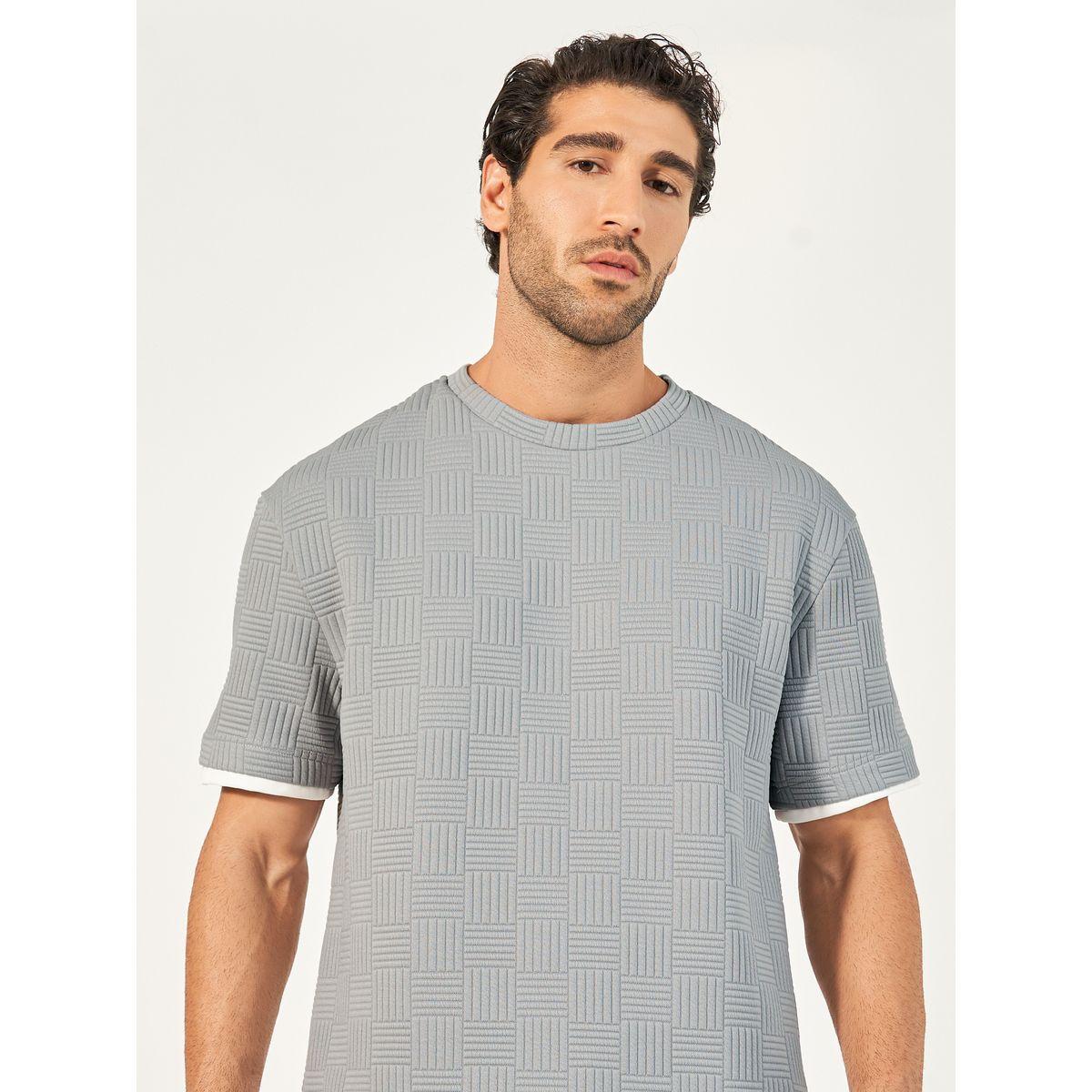 Styli Checkered Quilted Textured Oversized T-Shirt with Contrast Detail-men-clothing-tshirtsandpolos-tshirts-image-1