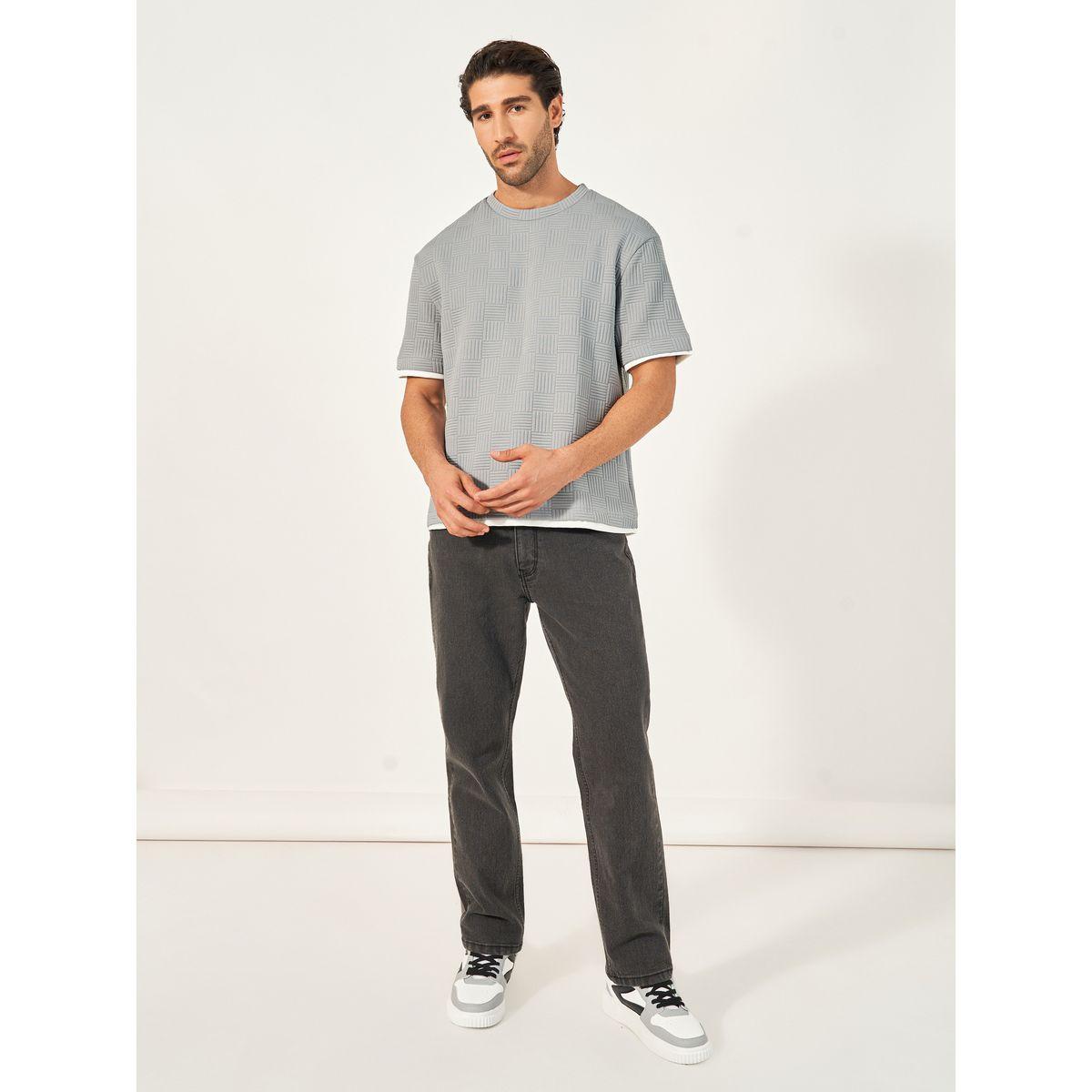 Styli Checkered Quilted Textured Oversized T-Shirt with Contrast Detail-men-clothing-tshirtsandpolos-tshirts-image-2