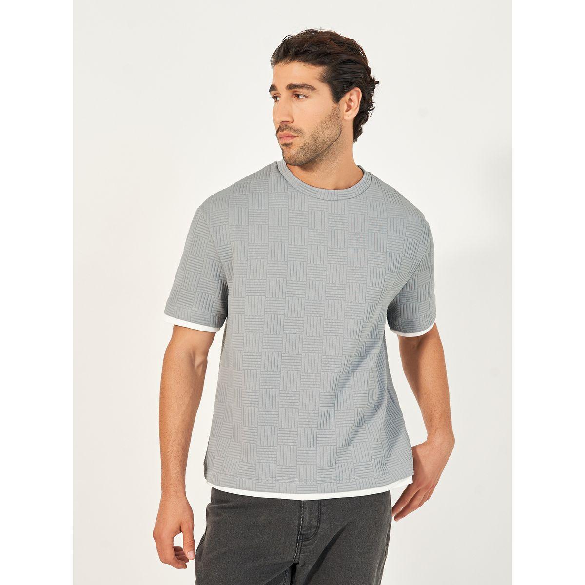 Styli Checkered Quilted Textured Oversized T-Shirt with Contrast Detail-men-clothing-tshirtsandpolos-tshirts-image-3