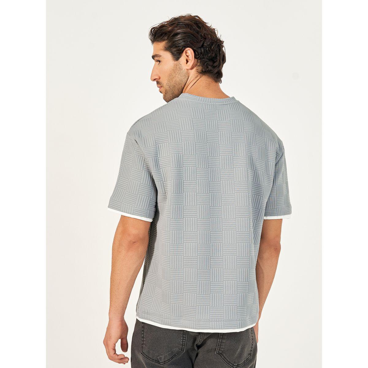 Styli Checkered Quilted Textured Oversized T-Shirt with Contrast Detail-men-clothing-tshirtsandpolos-tshirts-image-5