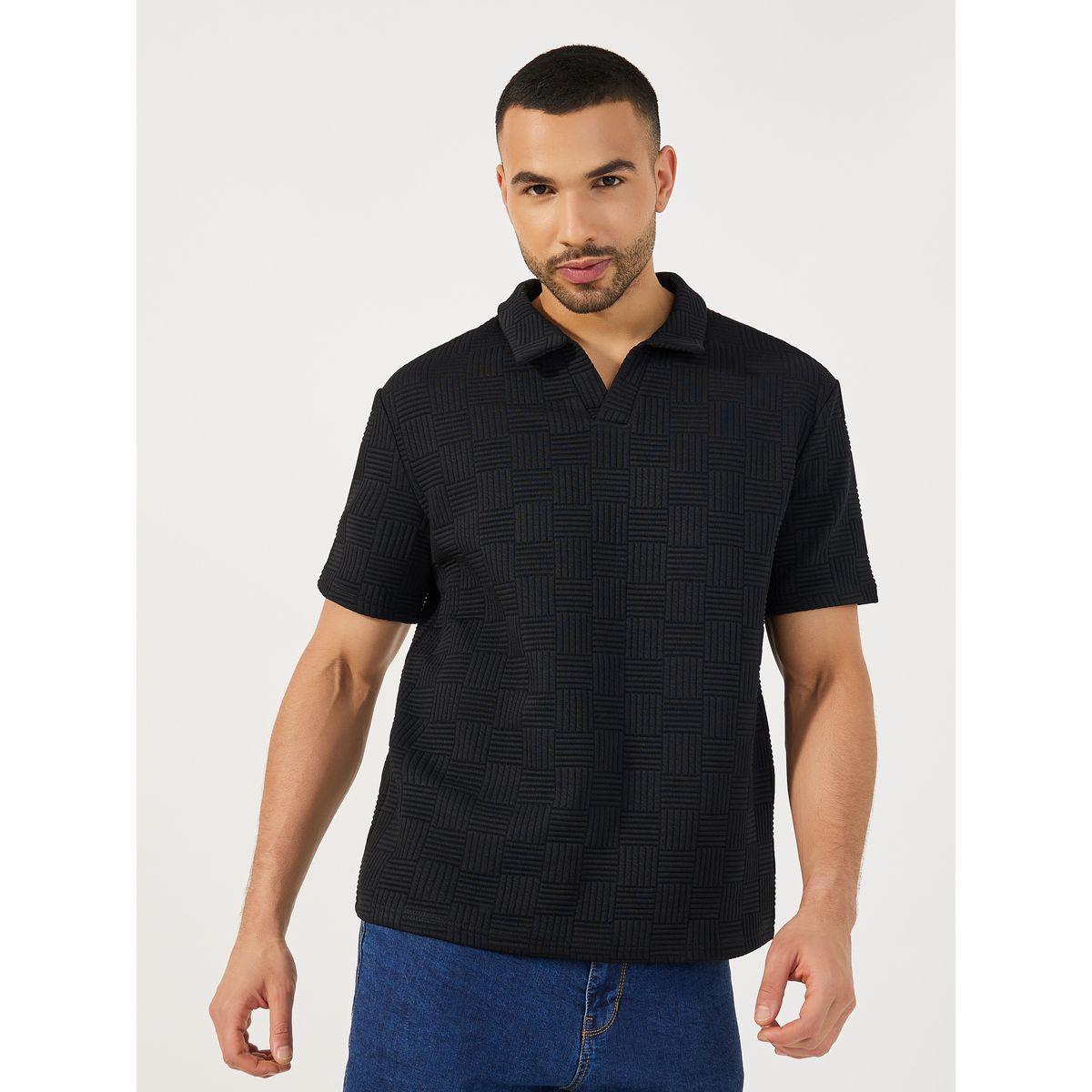 Styli Checkered Quilted Textured Revere Collar Relaxed Polo-men-clothing-tshirtsandpolos-polos-image-1