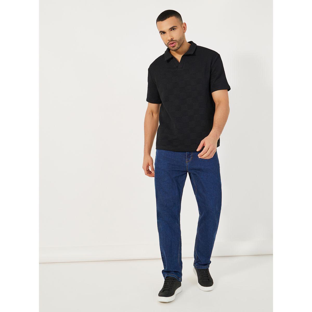 Styli Checkered Quilted Textured Revere Collar Relaxed Polo-men-clothing-tshirtsandpolos-polos-image-2