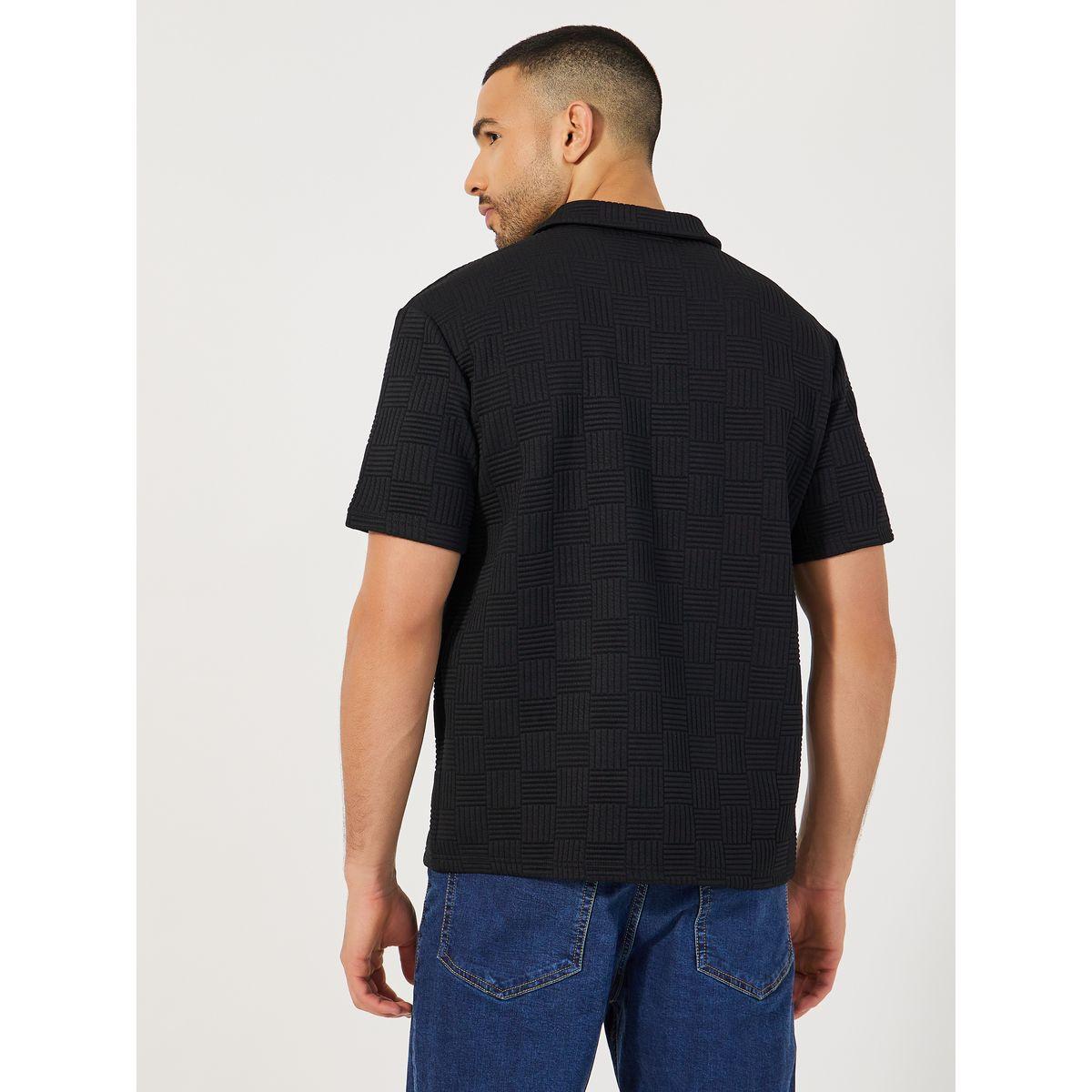 تيشيرت بولو محبوك بنمط مربعات وياقة ريفير-men-clothing-tshirtsandpolos-polos-image-4