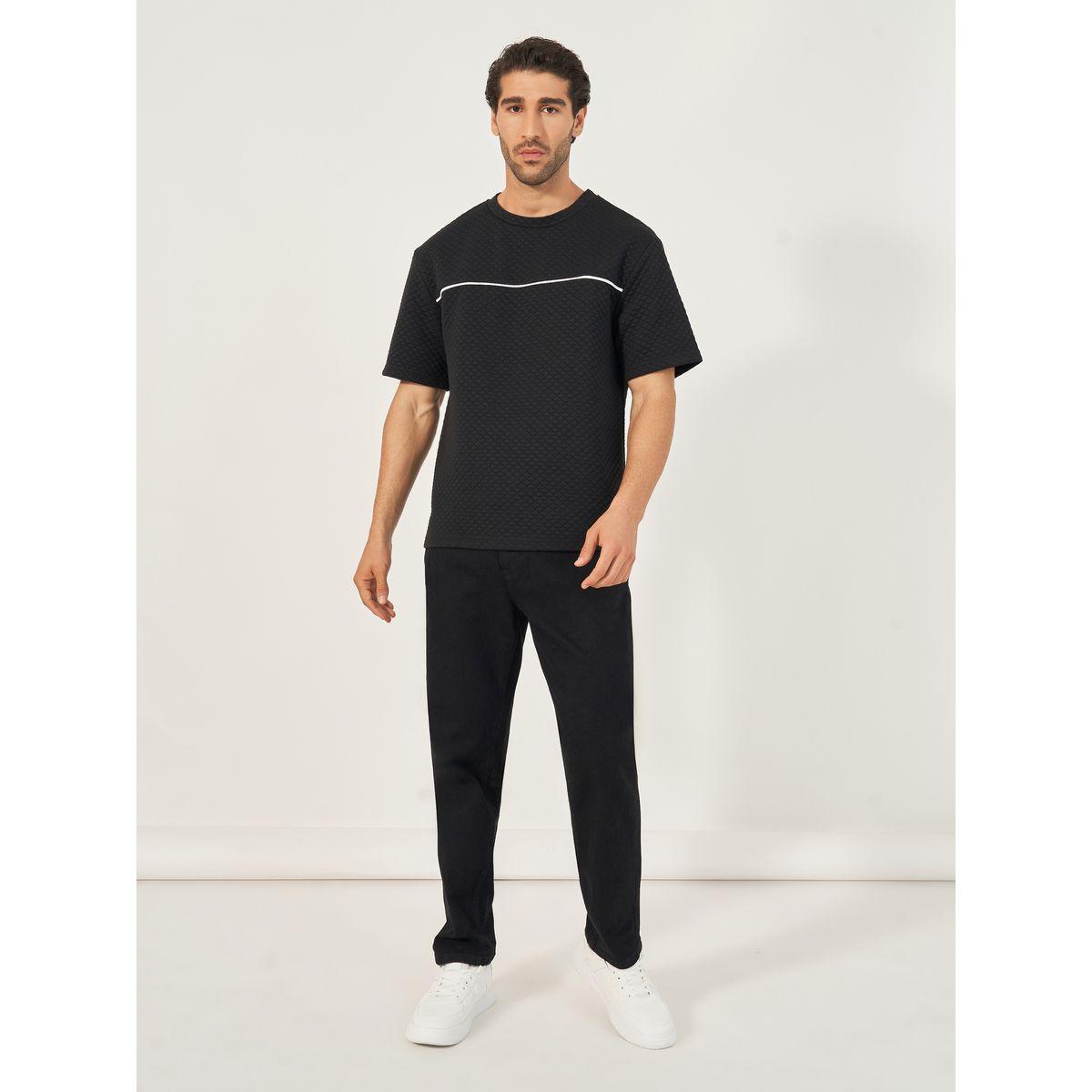 Styli Quilted Texture Contrast Piping Insert Oversized T-Shirt-men-clothing-tshirtsandpolos-tshirts-image-2