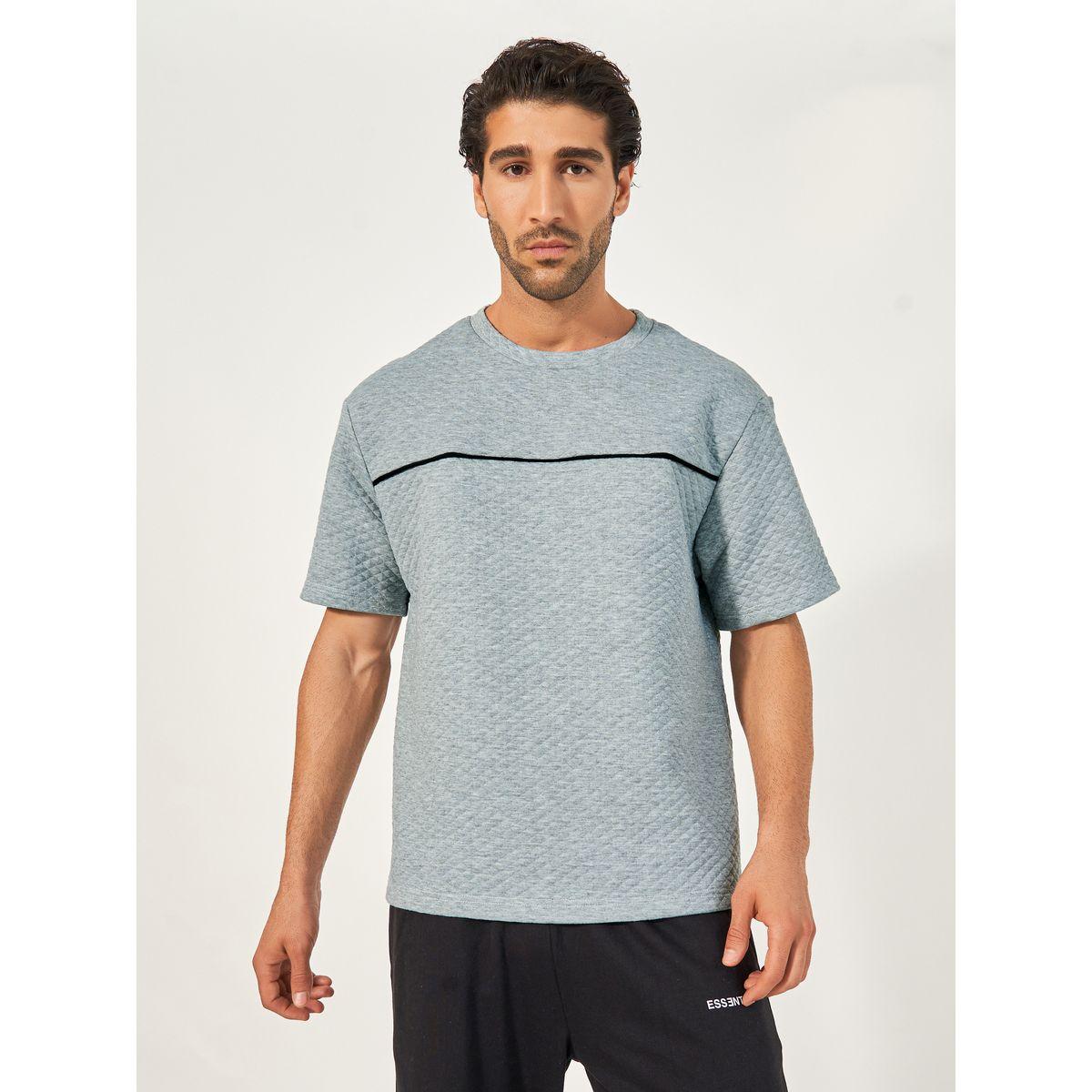 Styli Quilted Texture Contrast Piping Insert Oversized T-Shirt-men-clothing-tshirtsandpolos-tshirts-image-1