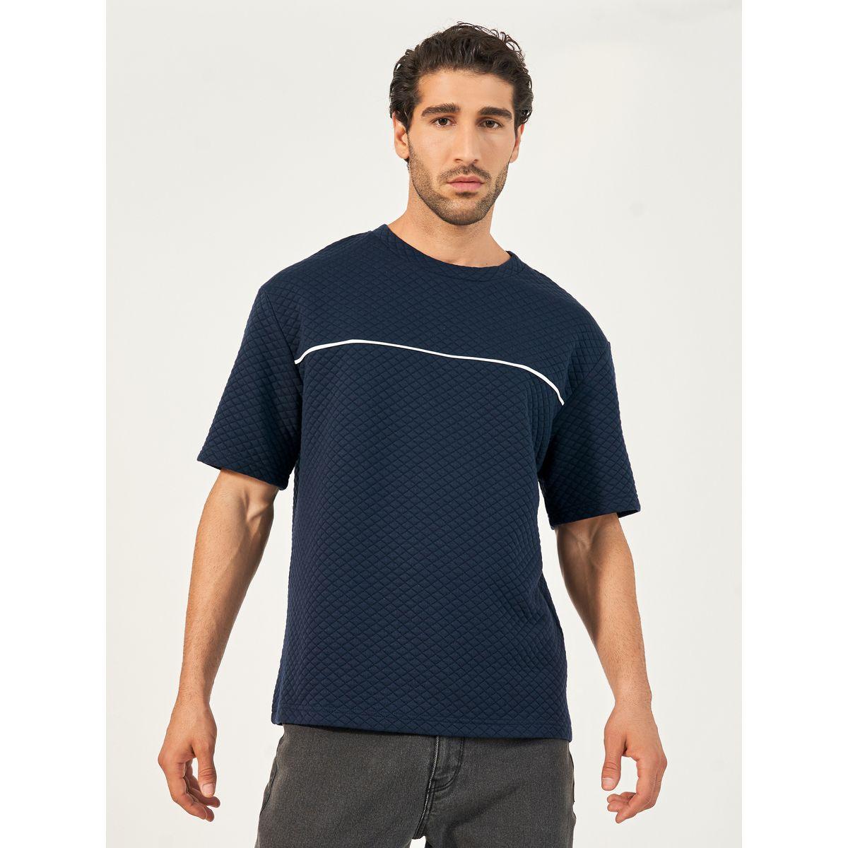 Styli Quilted Texture Contrast Piping Insert Oversized T-Shirt-men-clothing-tshirtsandpolos-tshirts-image-1