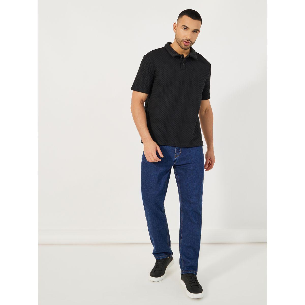 Styli Diagonal Quilted Textured Half Placket Relaxed Polo-men-clothing-tshirtsandpolos-polos-image-2