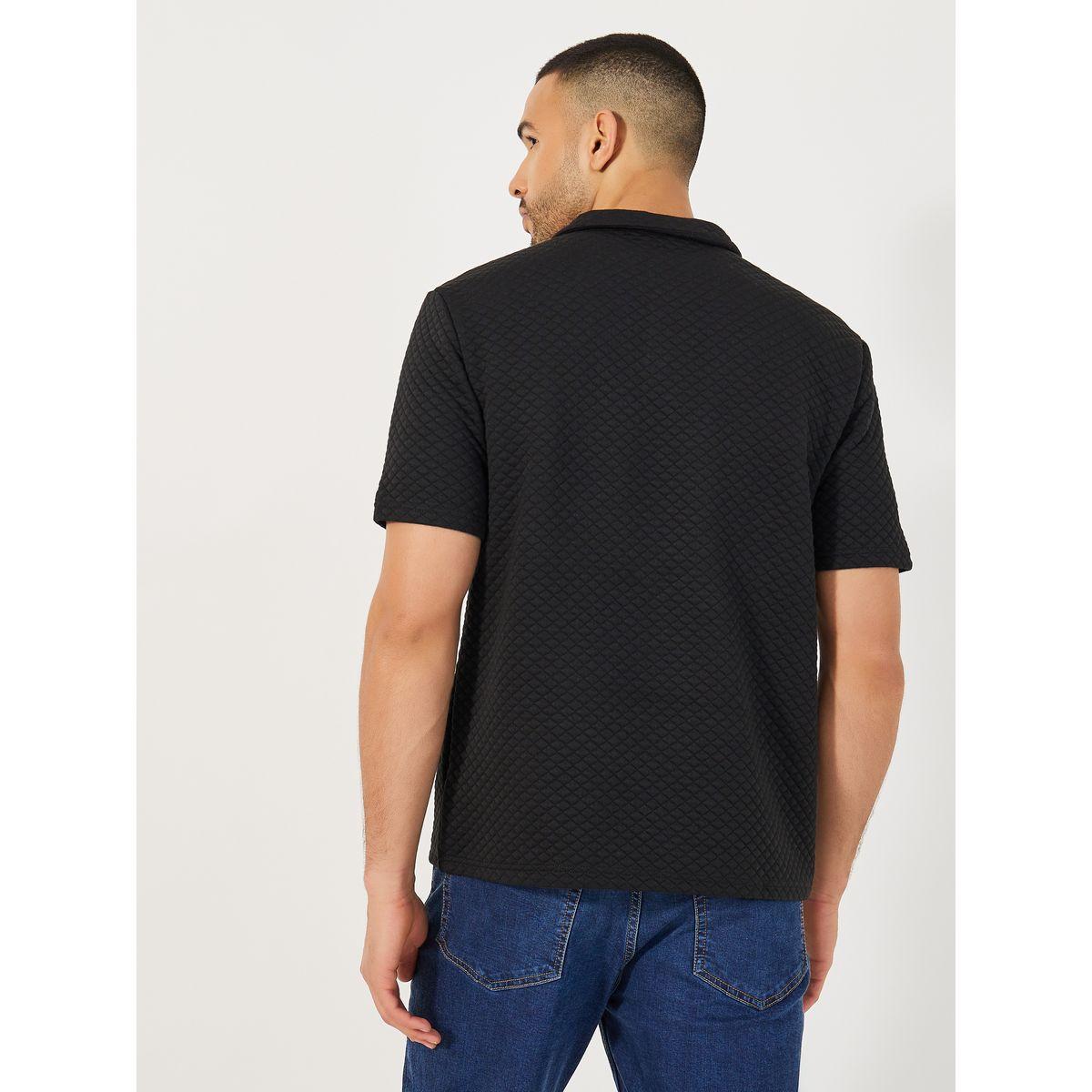 Styli Diagonal Quilted Textured Half Placket Relaxed Polo-men-clothing-tshirtsandpolos-polos-image-4