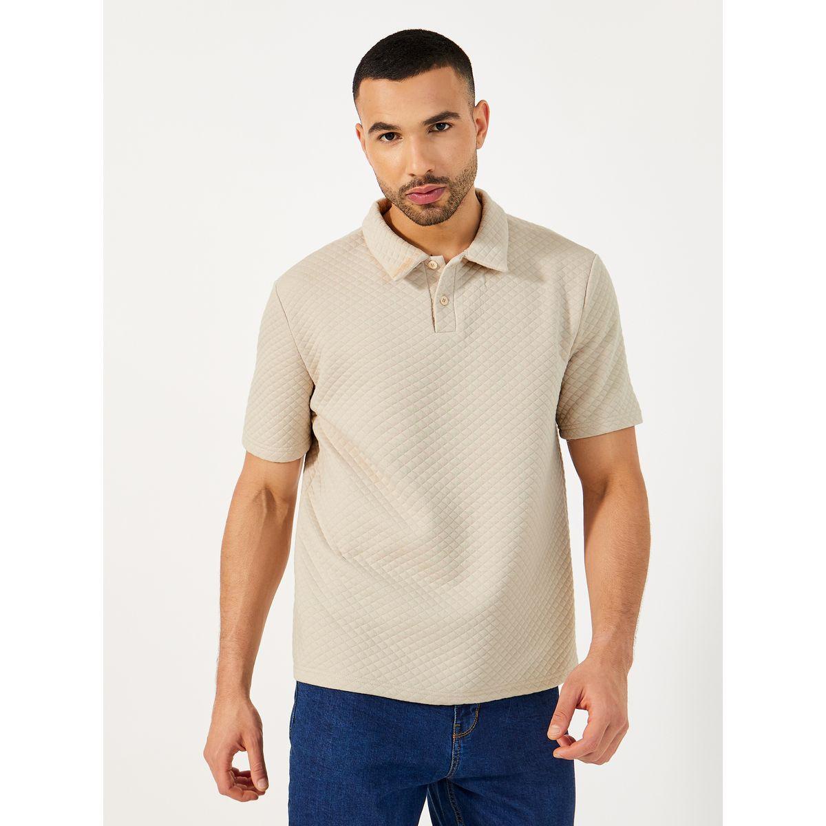 Styli Diagonal Quilted Textured Half Placket Relaxed Polo-men-clothing-tshirtsandpolos-polos-image-1
