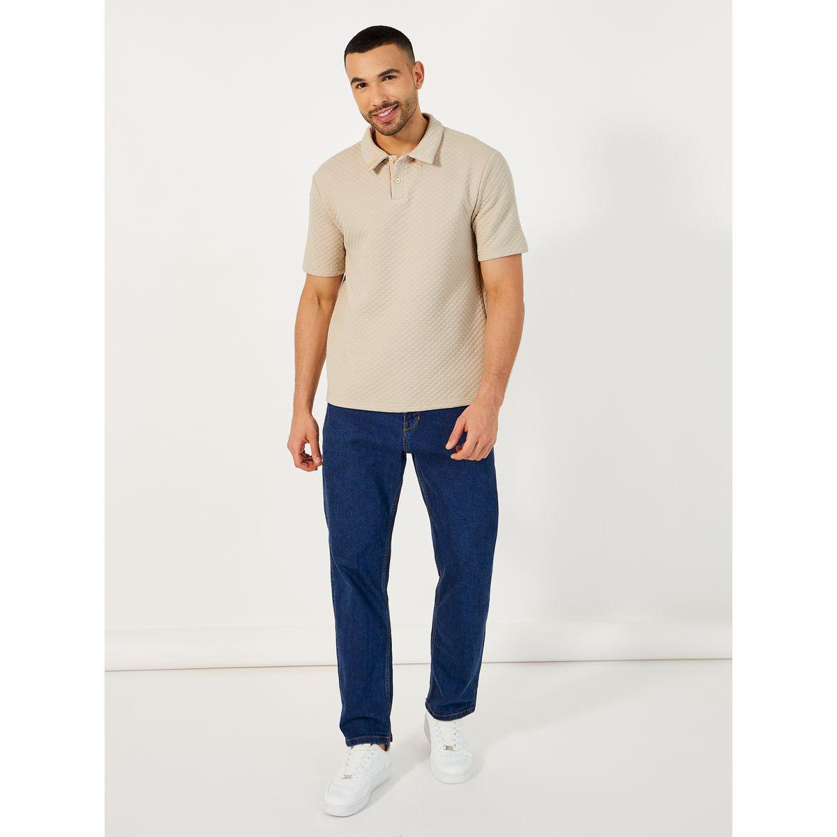 Styli Diagonal Quilted Textured Half Placket Relaxed Polo-men-clothing-tshirtsandpolos-polos-image-2