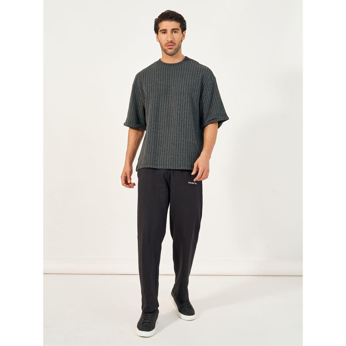 Styli Seersucker Textured Knit Boxy Fitted T-Shirt with Turn-Up Sleeves-men-clothing-tshirtsandpolos-tshirts-image-2