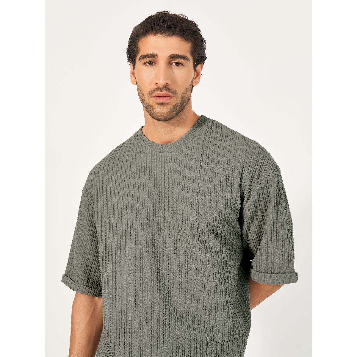 تيشيرت مُجسم سيرساكر مع أكمام ملفوفة-men-clothing-tshirtsandpolos-tshirts-image-1
