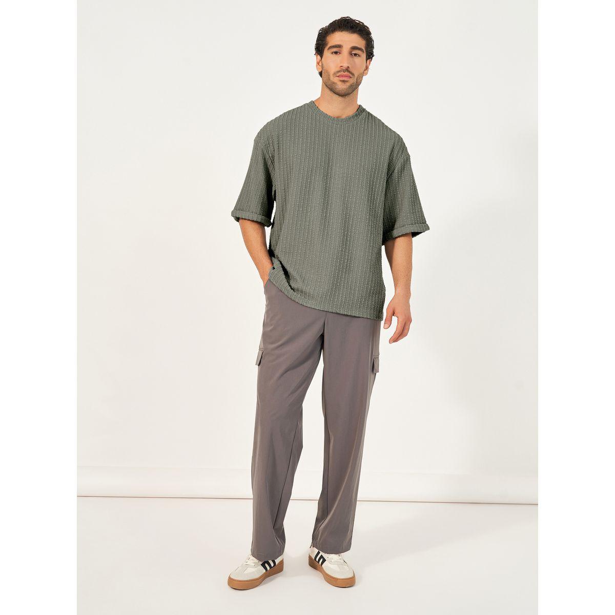 Styli Seersucker Textured Knit Boxy Fitted T-Shirt with Turn-Up Sleeves-men-clothing-tshirtsandpolos-tshirts-image-2