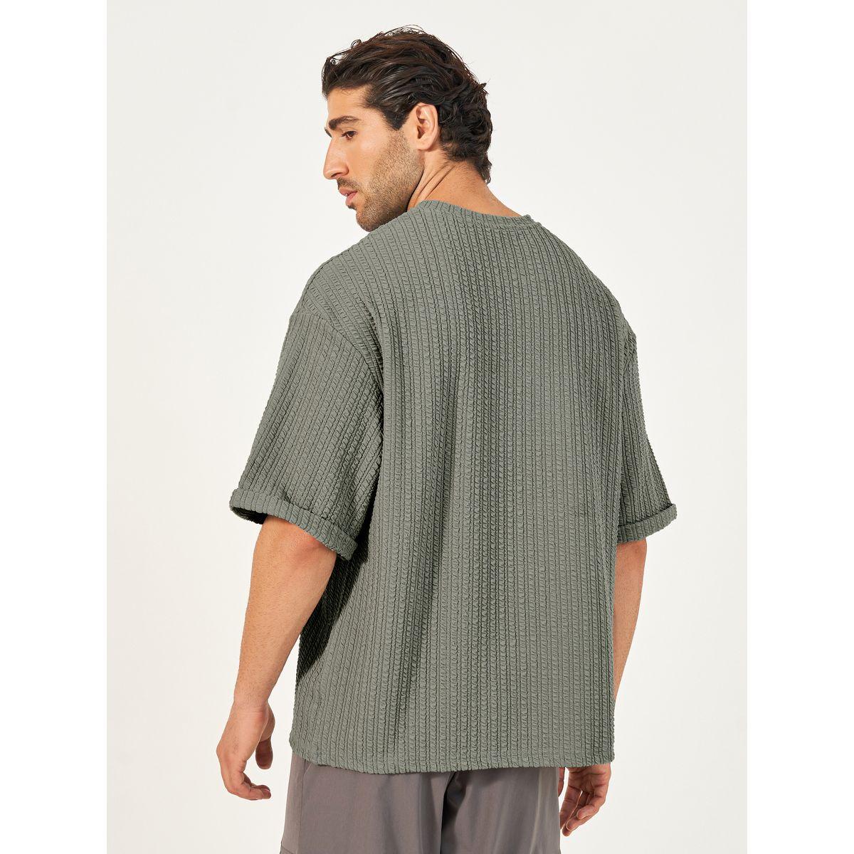 Styli Seersucker Textured Knit Boxy Fitted T-Shirt with Turn-Up Sleeves-men-clothing-tshirtsandpolos-tshirts-image-5