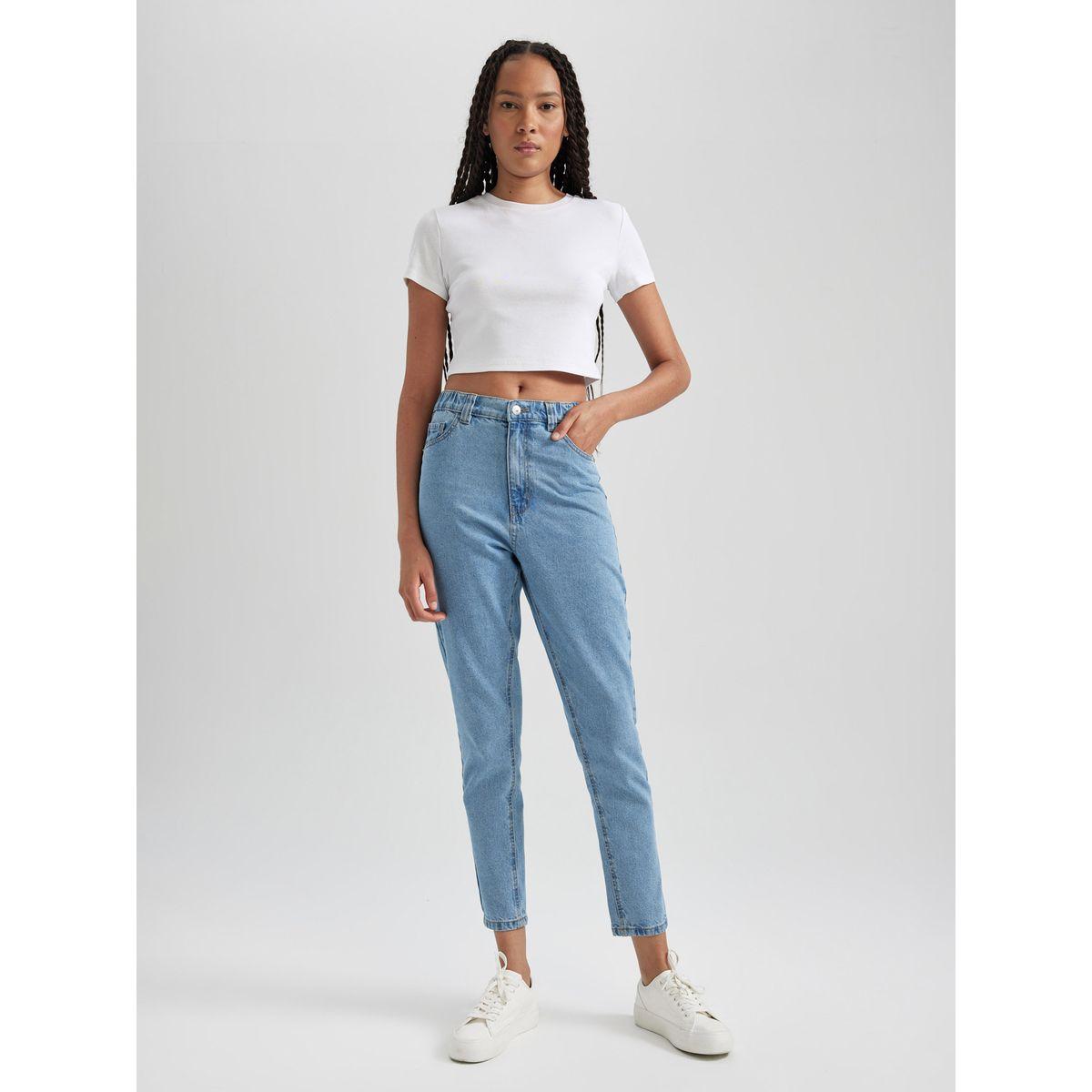 جينز قصير بقصة موم وخصر عالي ديفاكتو × ستايلي-women-clothing-bottoms-jeans-image-1