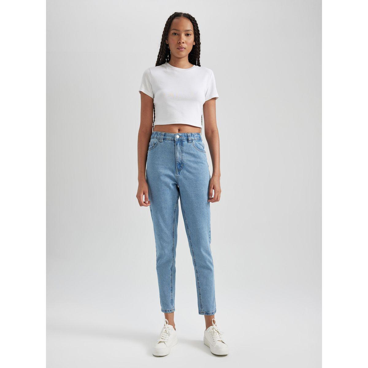 جينز قصير بقصة موم وخصر عالي ديفاكتو × ستايلي-women-clothing-bottoms-jeans-image-2