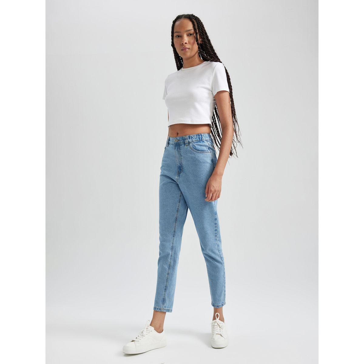 جينز قصير بقصة موم وخصر عالي ديفاكتو × ستايلي-women-clothing-bottoms-jeans-image-3