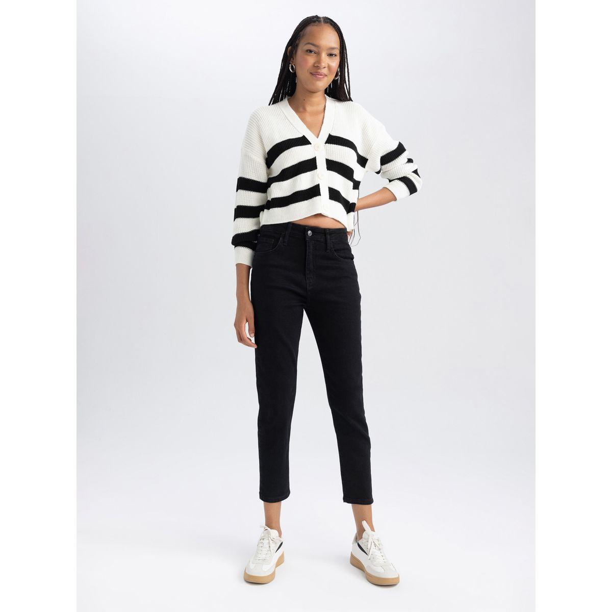 جينز مريح بقصة موم مع جيوب ديفاكتو × ستايلي-women-clothing-bottoms-jeans-image-1