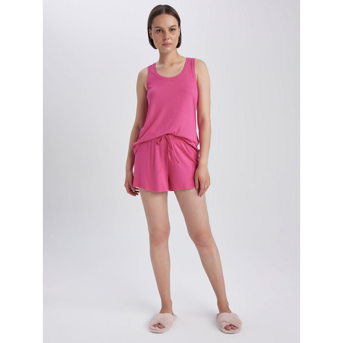 مجموعة من شورت مع بلوزة بلا اكمام وقصة عادية ديفاكتو × ستايلي-women-clothing-nightwear-pyjamas-shortsets-image-3