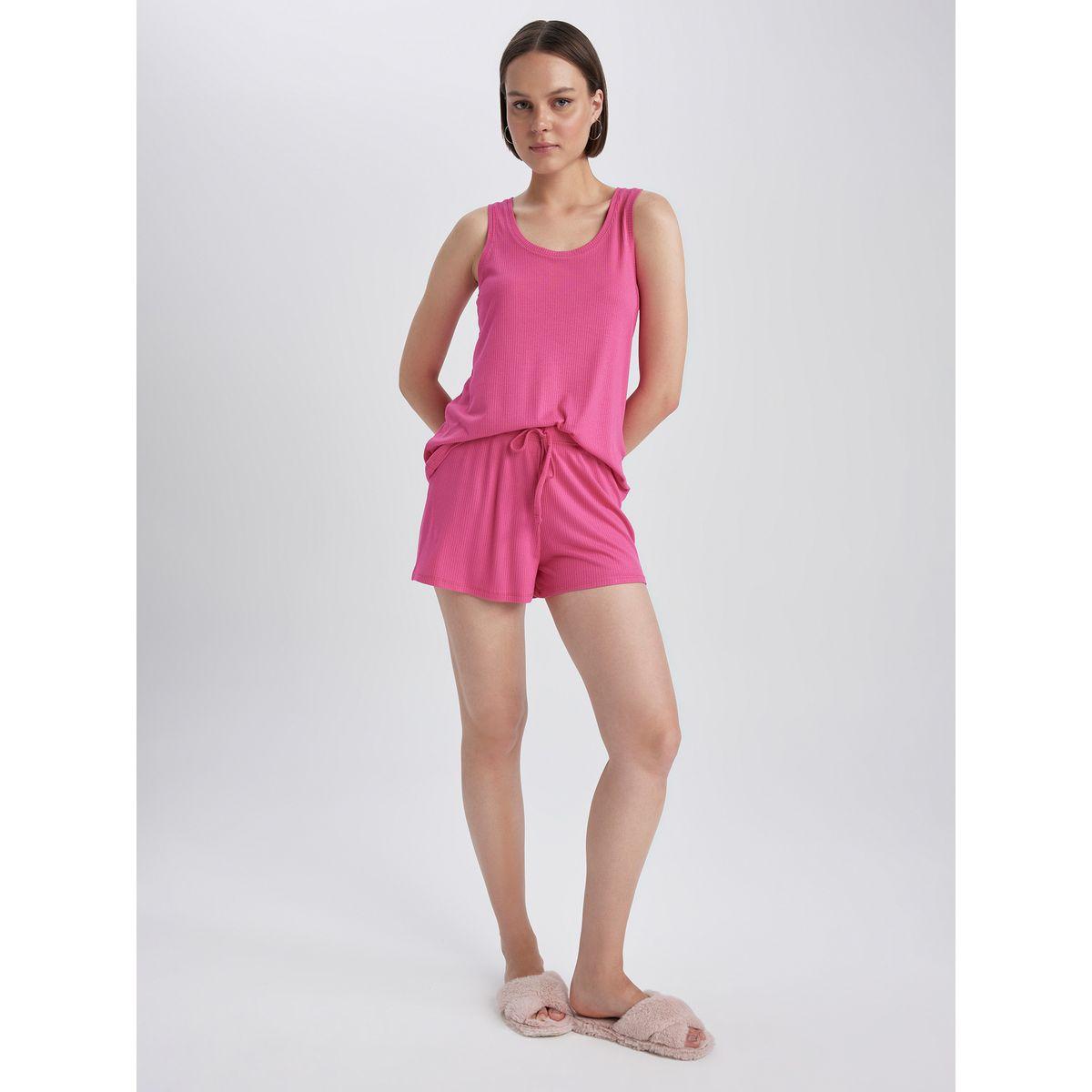 مجموعة من شورت مع بلوزة بلا اكمام وقصة عادية ديفاكتو × ستايلي-women-clothing-nightwear-pyjamas-shortsets-image-4
