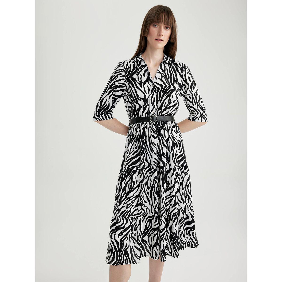 فستان ميدي مطبع بطبعة حيوان ديفاكتو × ستايلي-women-clothing-dresses-image-2
