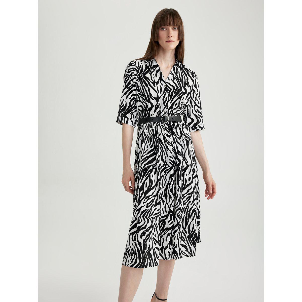 DeFacto X Styli  Animal Print Collared Shirt Midi Dress-women-clothing-dresses-image-3
