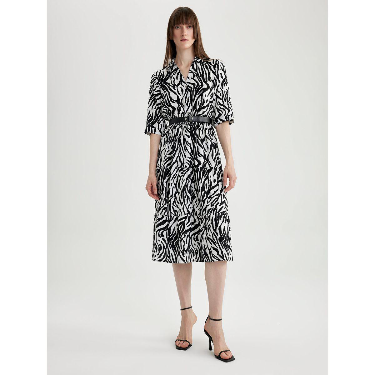 فستان ميدي مطبع بطبعة حيوان ديفاكتو × ستايلي-women-clothing-dresses-image-4