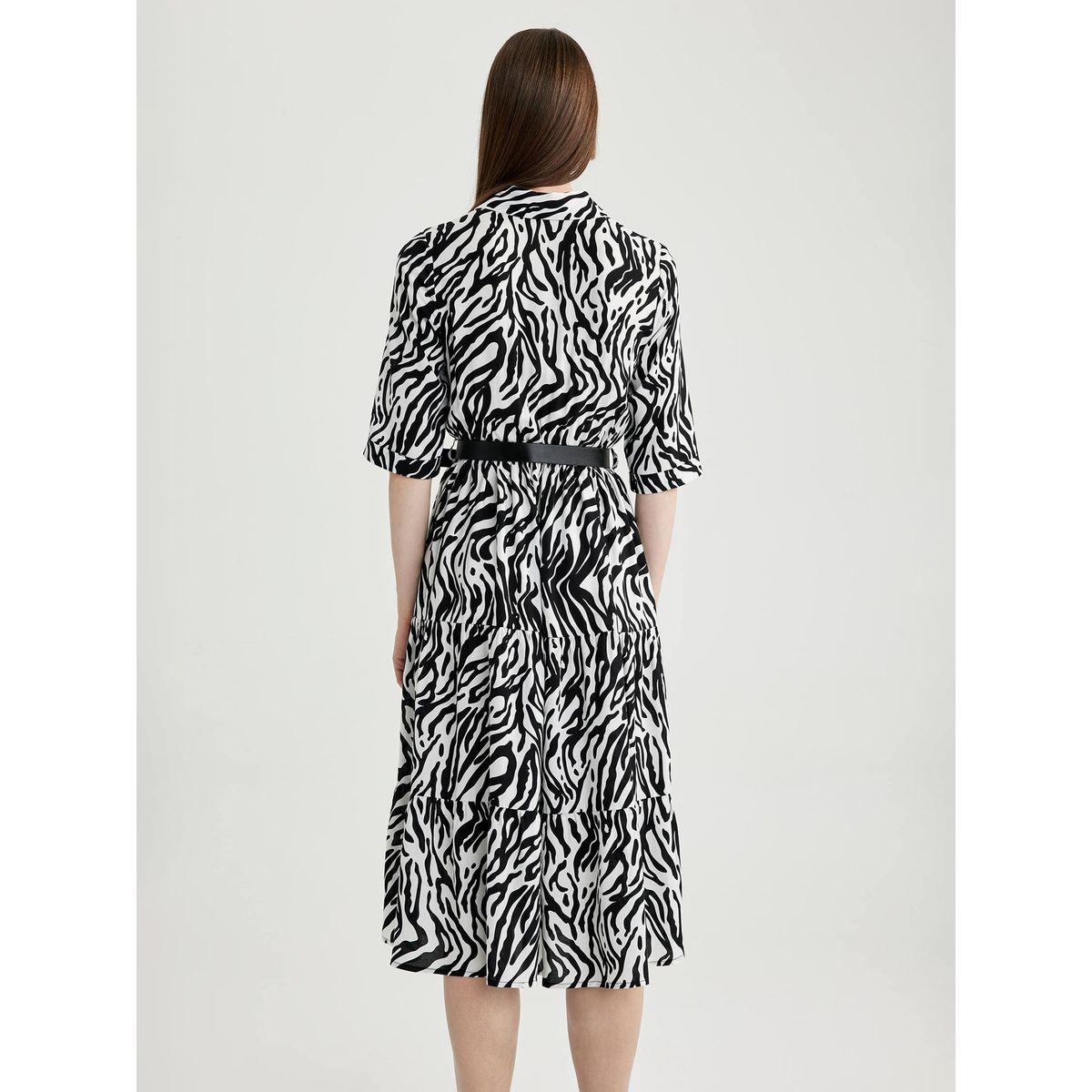 DeFacto X Styli  Animal Print Collared Shirt Midi Dress-women-clothing-dresses-image-5