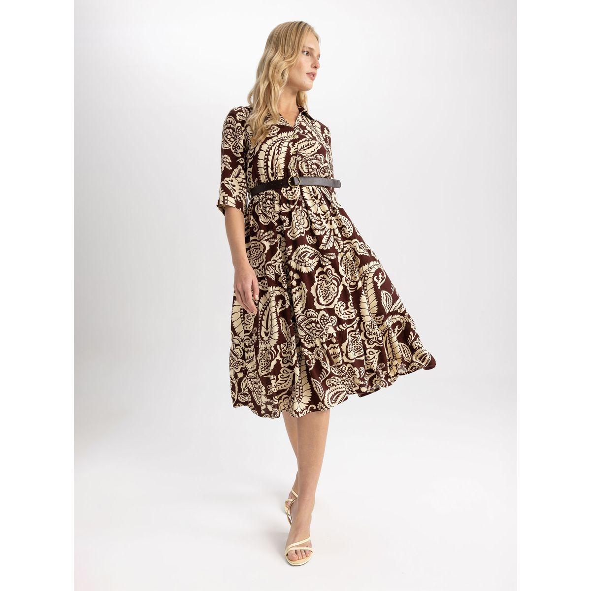 فستان ميدي مطبع بزهور مع ياقة ديفاكتو × ستايلي-women-clothing-dresses-image-1