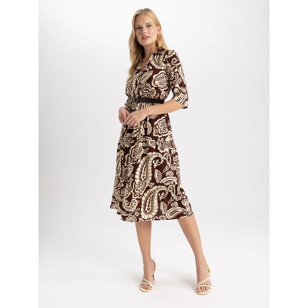 فستان ميدي مطبع بزهور مع ياقة ديفاكتو × ستايلي-women-clothing-dresses-image-2