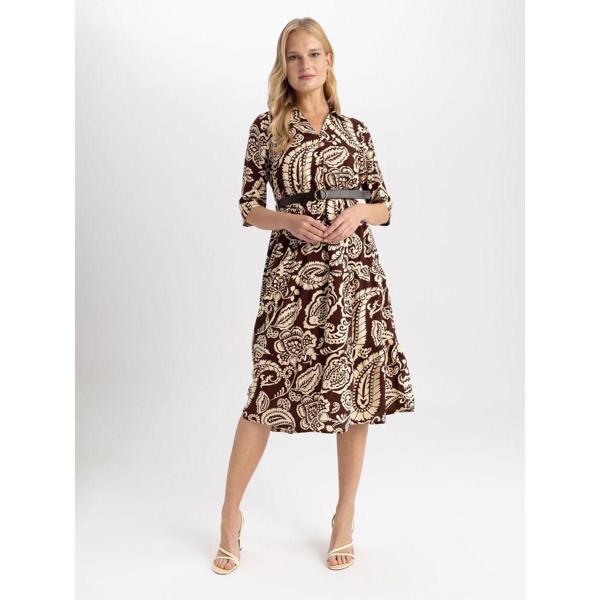 فستان ميدي مطبع بزهور مع ياقة ديفاكتو × ستايلي-women-clothing-dresses-image-3