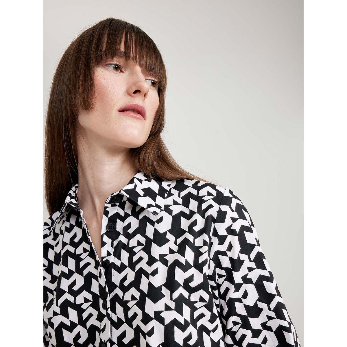 فستان ميدي بنمط بلوزة بوبلين وطبعة هندسية ديفاكتو × ستايلي-women-clothing-dresses-image-4