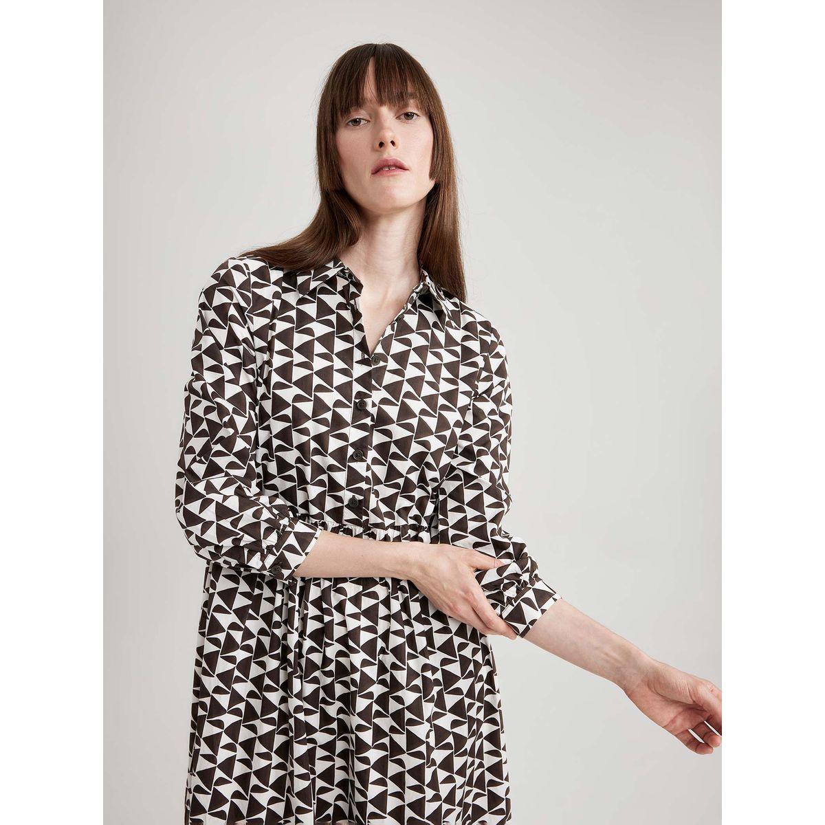 فستان ميدي بنمط بلوزة بوبلين وطبعة هندسية ديفاكتو × ستايلي-women-clothing-dresses-image-2