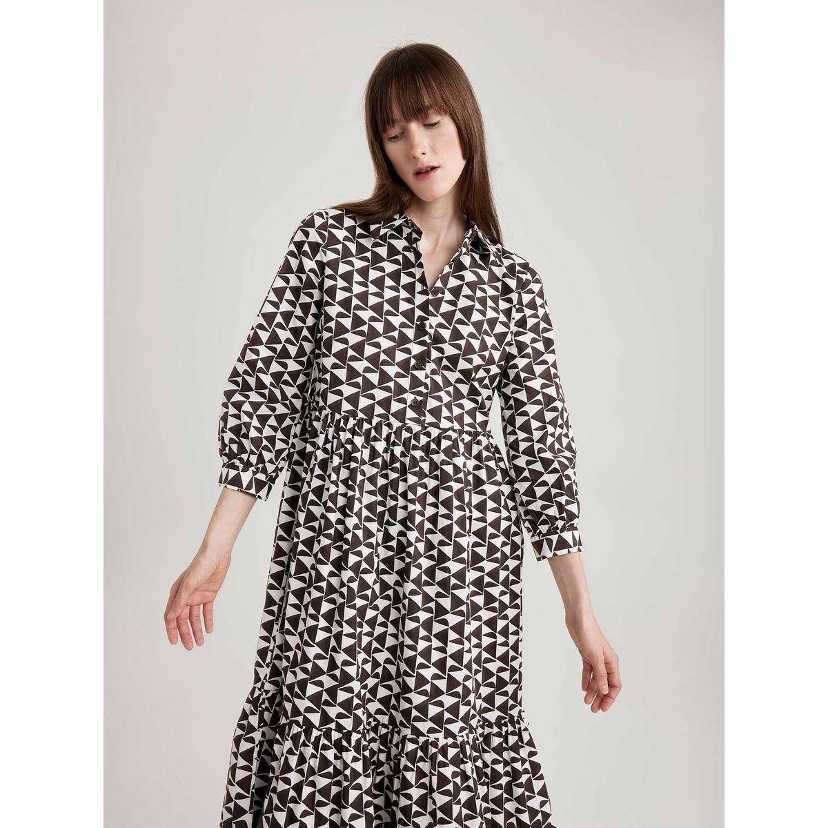 فستان ميدي بنمط بلوزة بوبلين وطبعة هندسية ديفاكتو × ستايلي-women-clothing-dresses-image-3