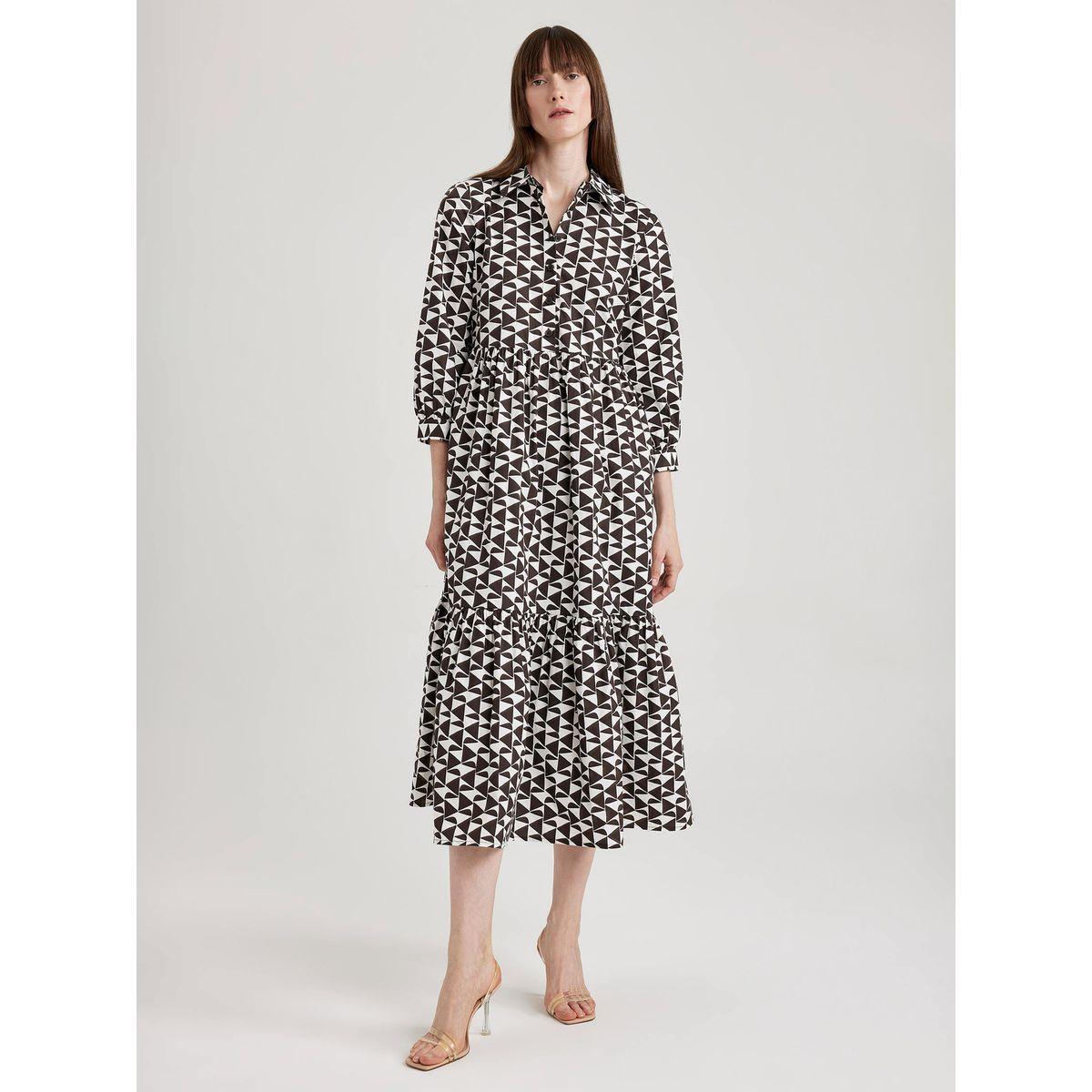 فستان ميدي بنمط بلوزة بوبلين وطبعة هندسية ديفاكتو × ستايلي-women-clothing-dresses-image-4