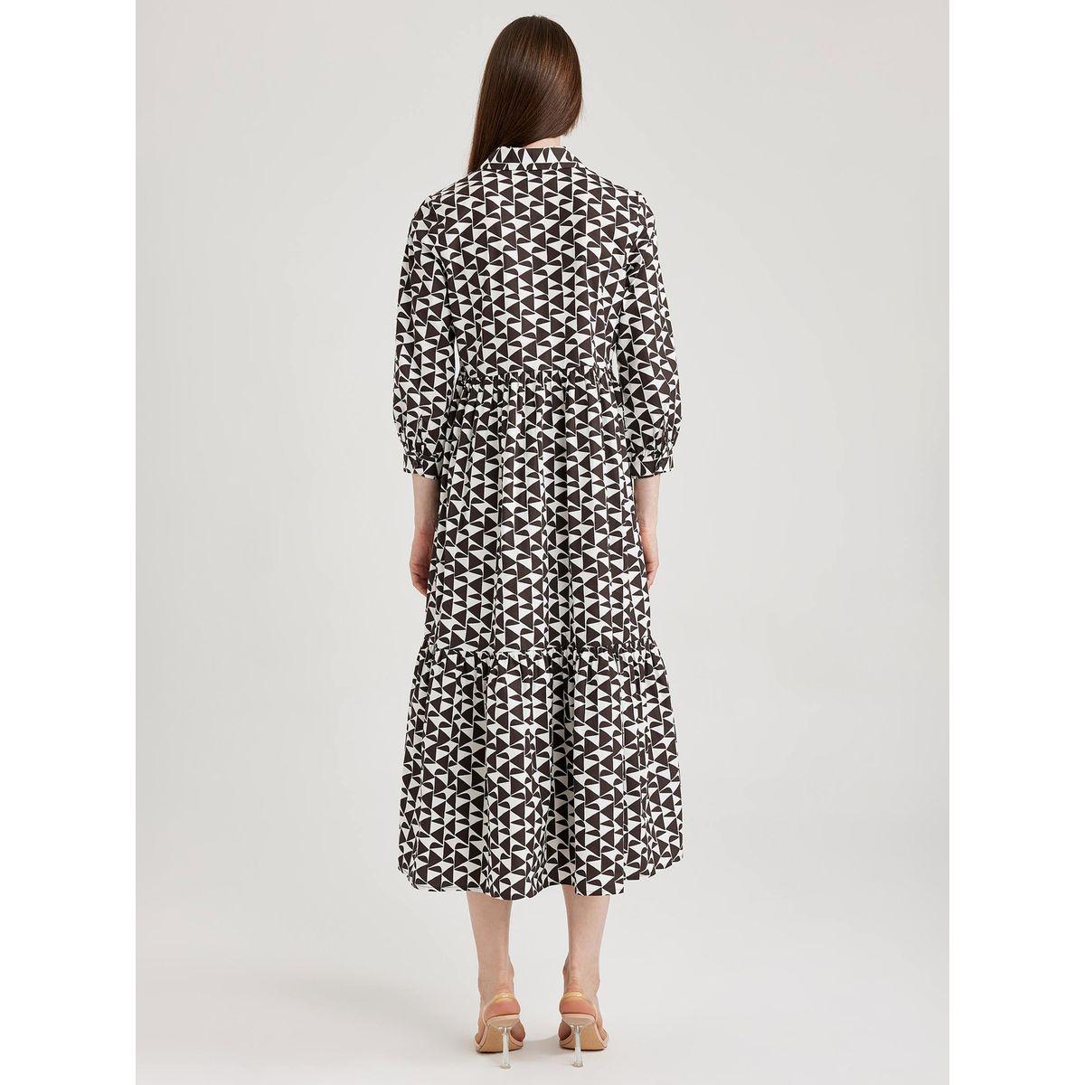 فستان ميدي بنمط بلوزة بوبلين وطبعة هندسية ديفاكتو × ستايلي-women-clothing-dresses-image-5