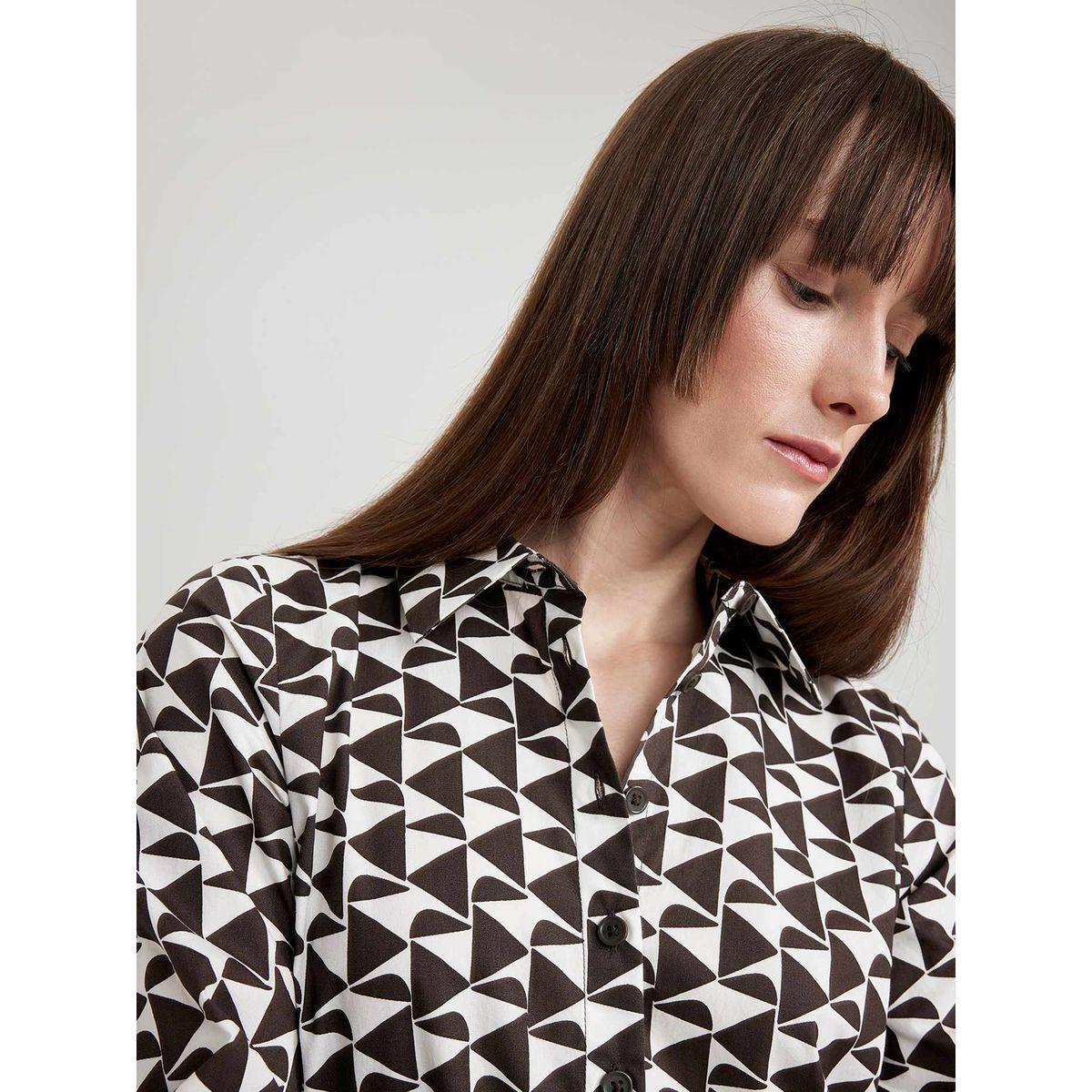 فستان ميدي بنمط بلوزة بوبلين وطبعة هندسية ديفاكتو × ستايلي-women-clothing-dresses-image-6
