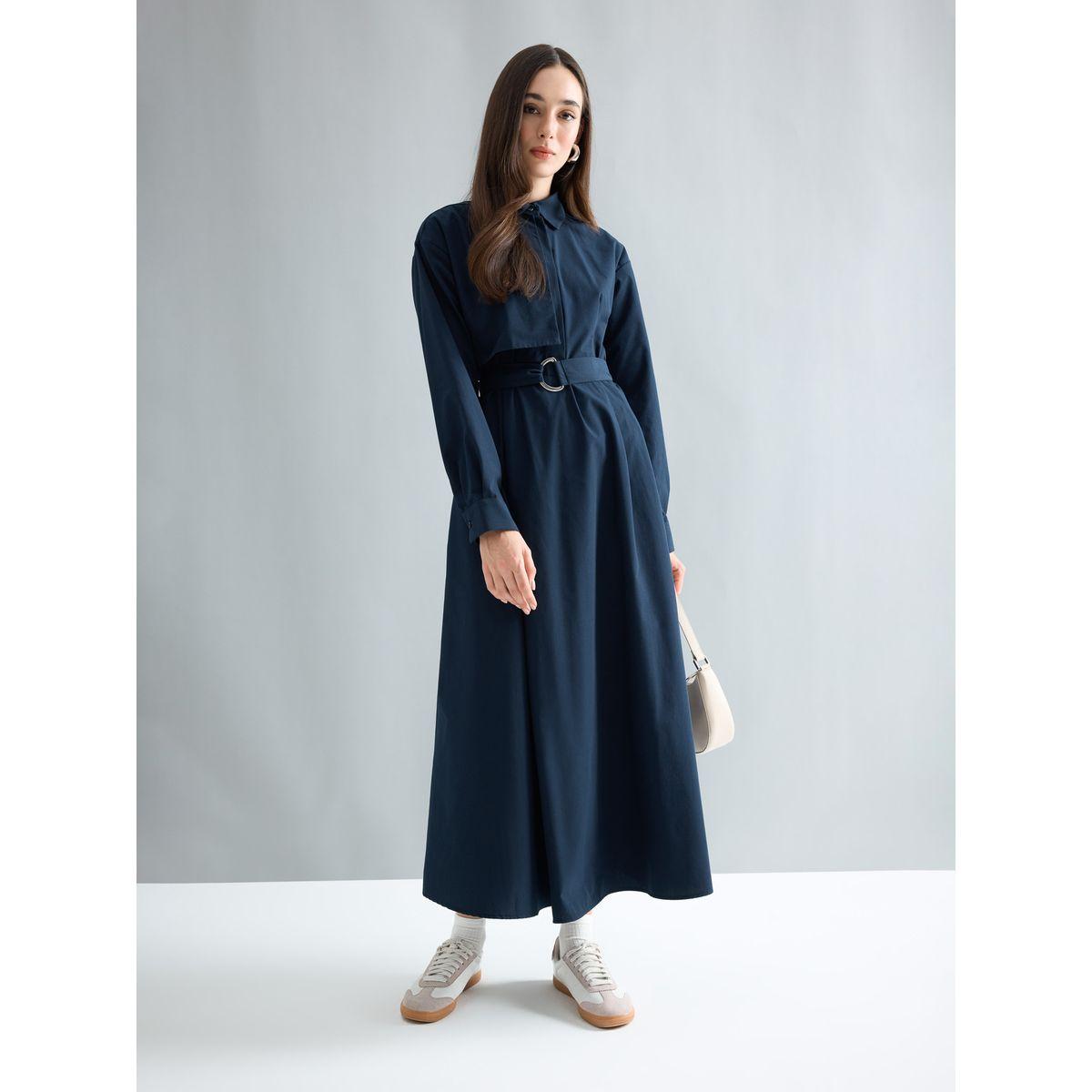 DeFacto X Styli  Solid Poplin Shirt Maxi Dress with Belt-women-clothing-dresses-image-2