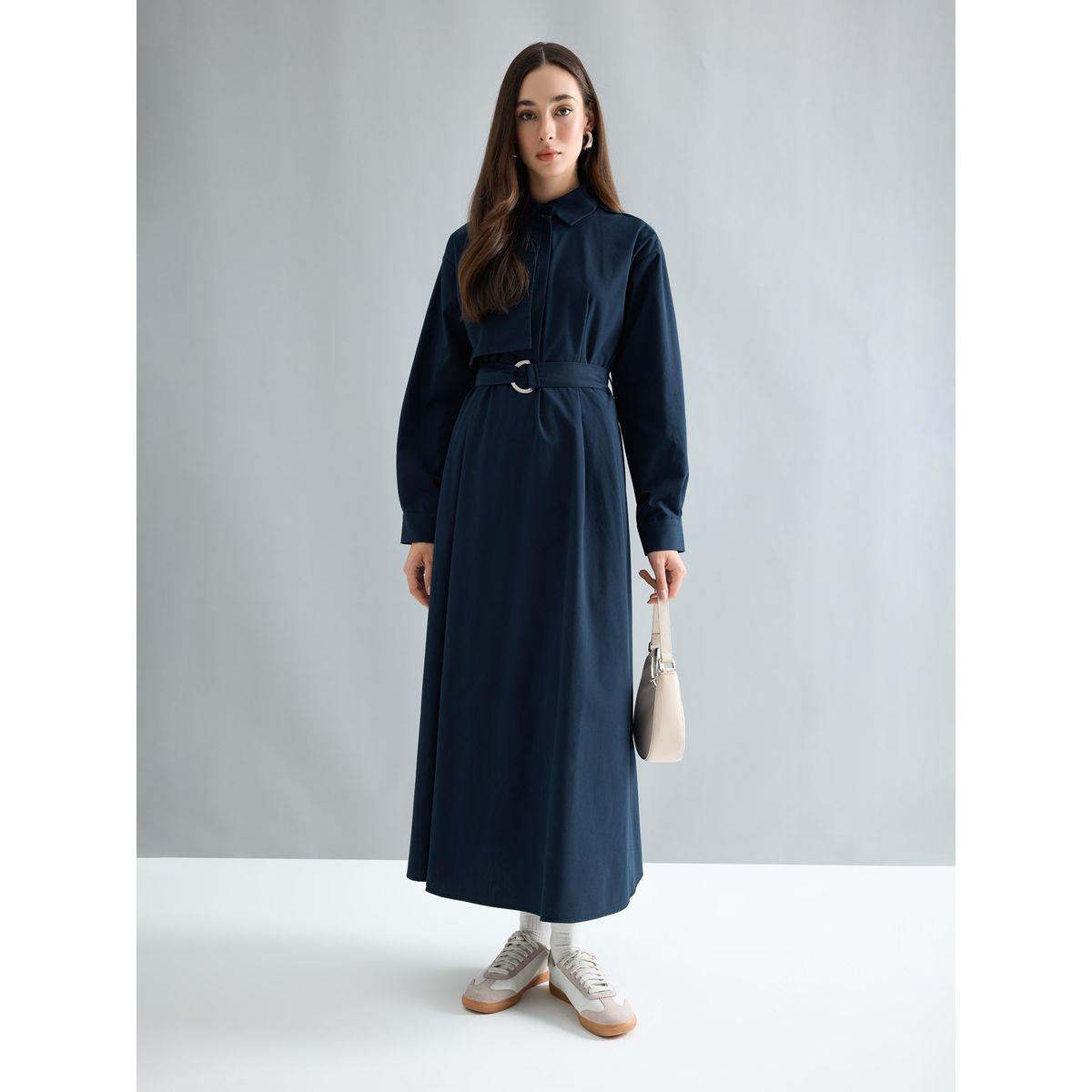 DeFacto X Styli  Solid Poplin Shirt Maxi Dress with Belt-women-clothing-dresses-image-3
