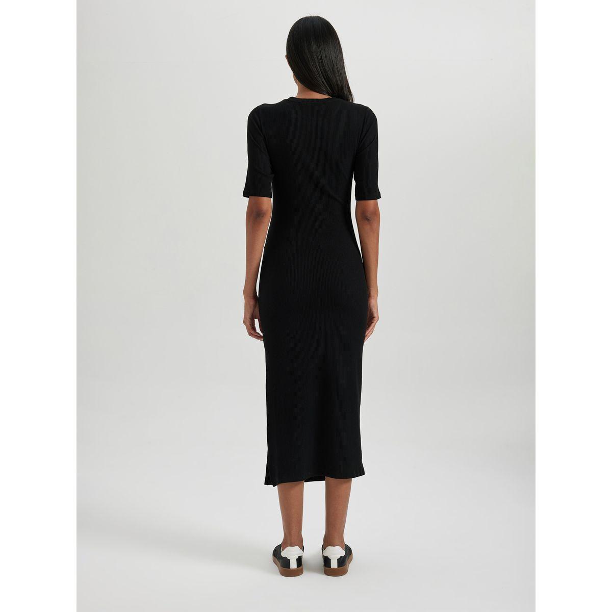 فستان ميدي بديكون بتفاصيل مضلعة مع شق جانبي ديفاكتو × ستايلي-women-clothing-dresses-image-5